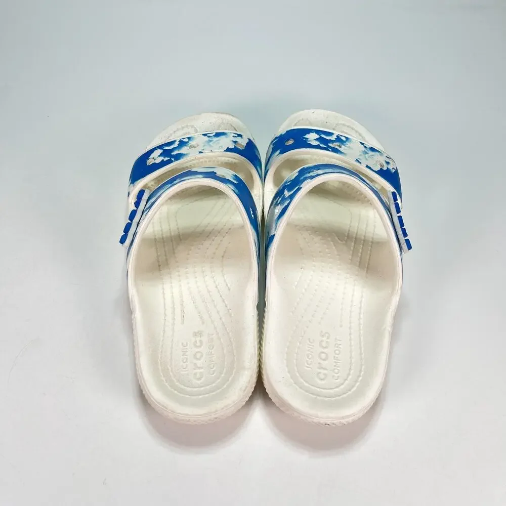 Crocs Classic Out of This World White Blue Two Straps Slide Sandals Women's Sz 7